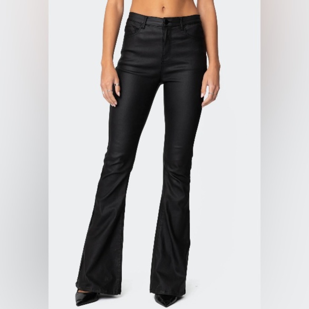 Edikted Luna Faux Leather Flare Jeans